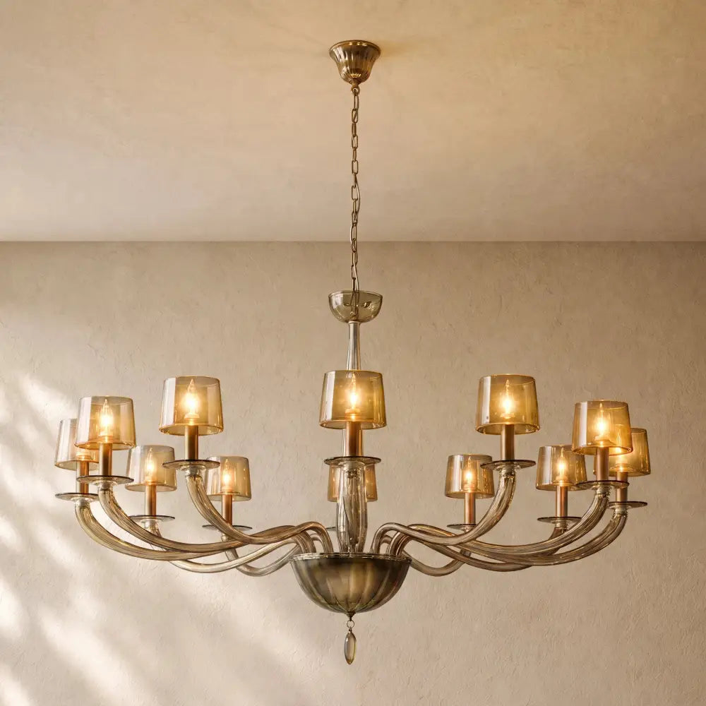 Giulien Amber Glass Round Chandelier - 34’’