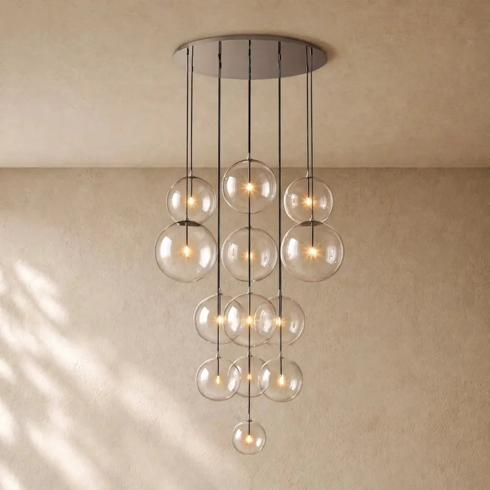 Glass Globe Cluster Chandelier - Polished Nickel / 44’’