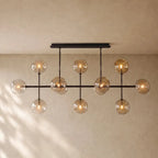 Glass Globe Mobile Linear Chandelier - Black / 72’’