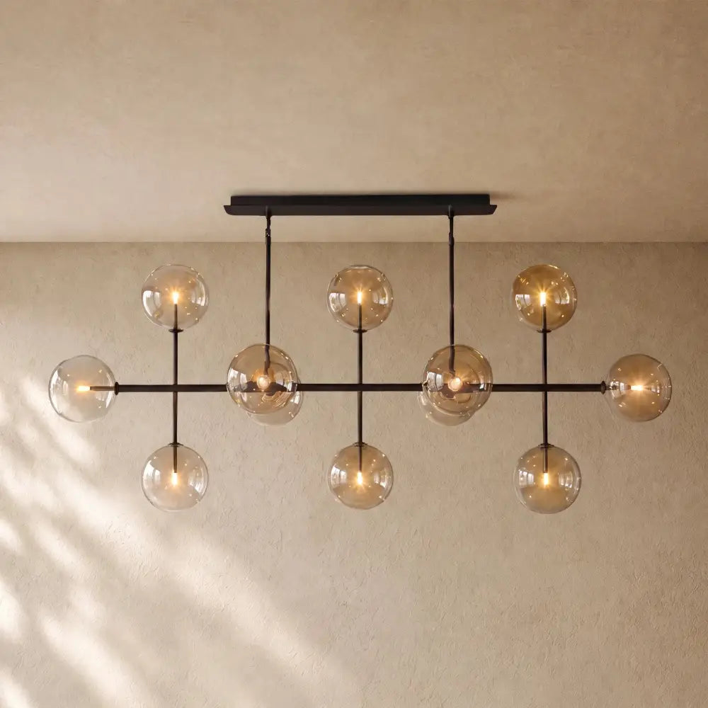 Glass Globe Mobile Linear Chandelier - Black / 72’’