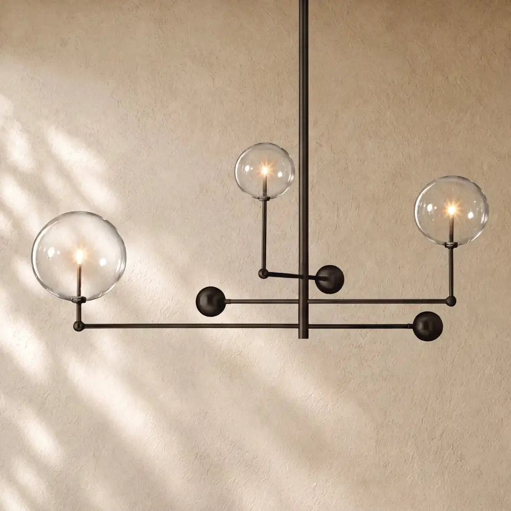 Glass Globe Mobile Three-Arm Chandelier - Bronze