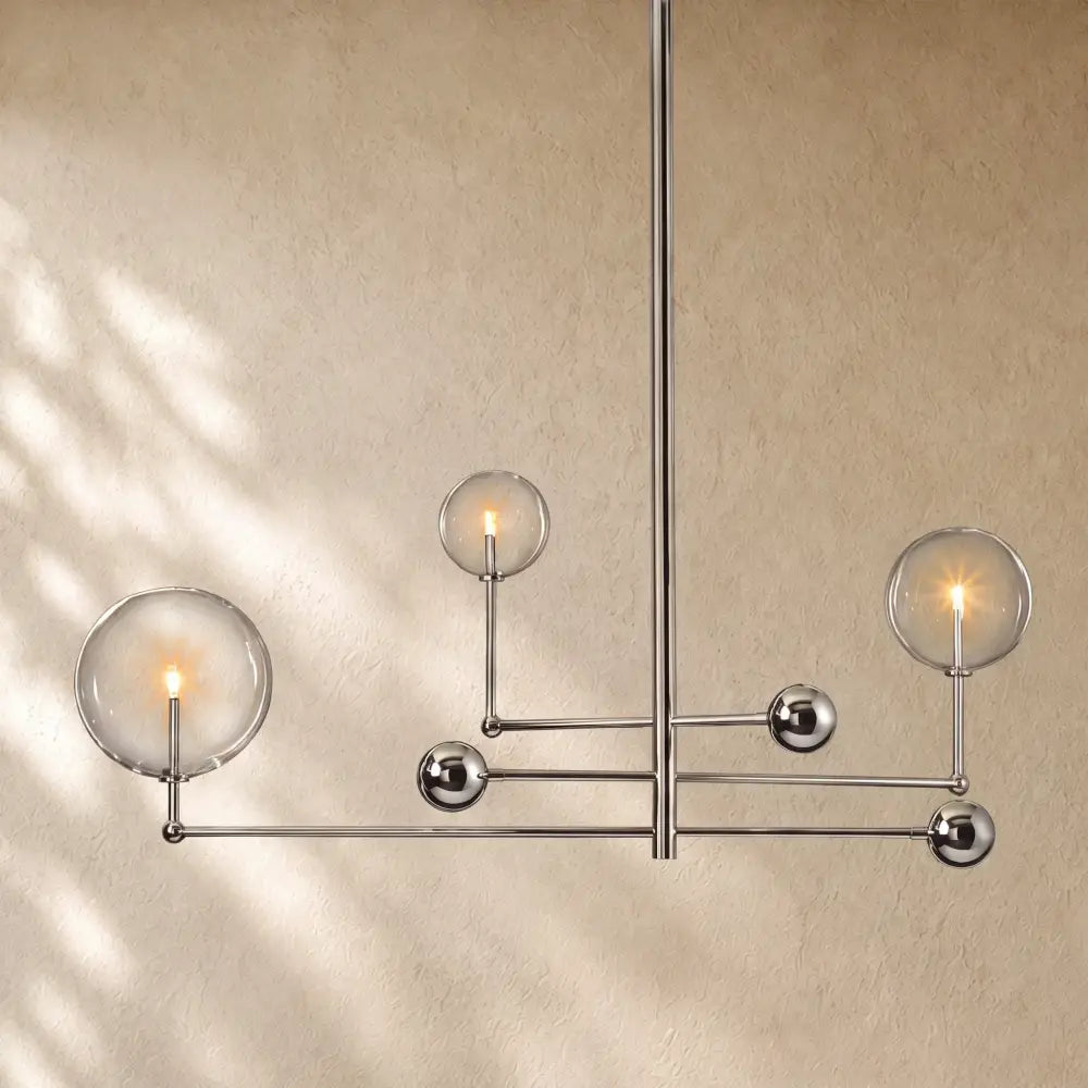 Glass Globe Mobile Three-Arm Chandelier - Polished Nickel