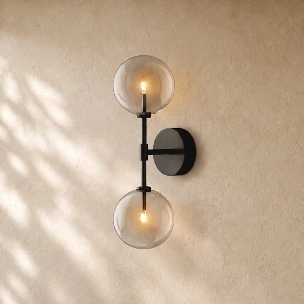 Glass Globe Mobile Wall Sconce - Matte Black / 2 lights