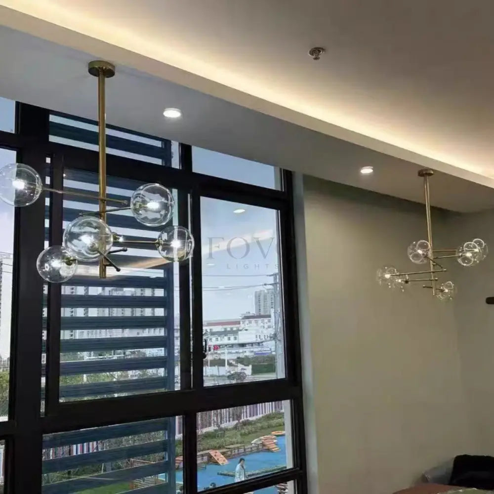 Sierra Glass Globe Modern Six-Arm Chandelier 55"W