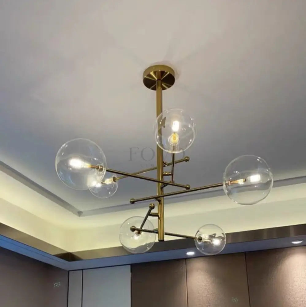 Sierra Glass Globe Modern Six-Arm Chandelier 55"W
