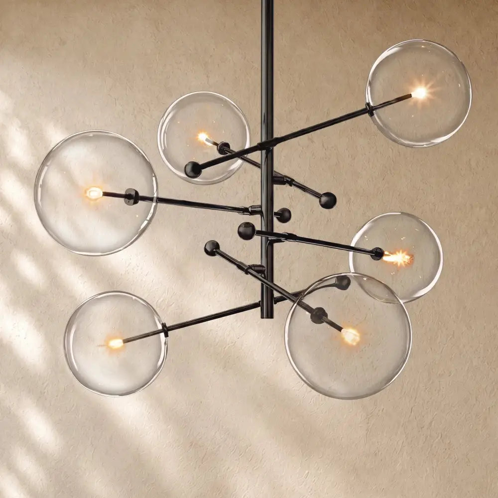 Glass Globe Modern Pendant Chandelier - Black / 40’’