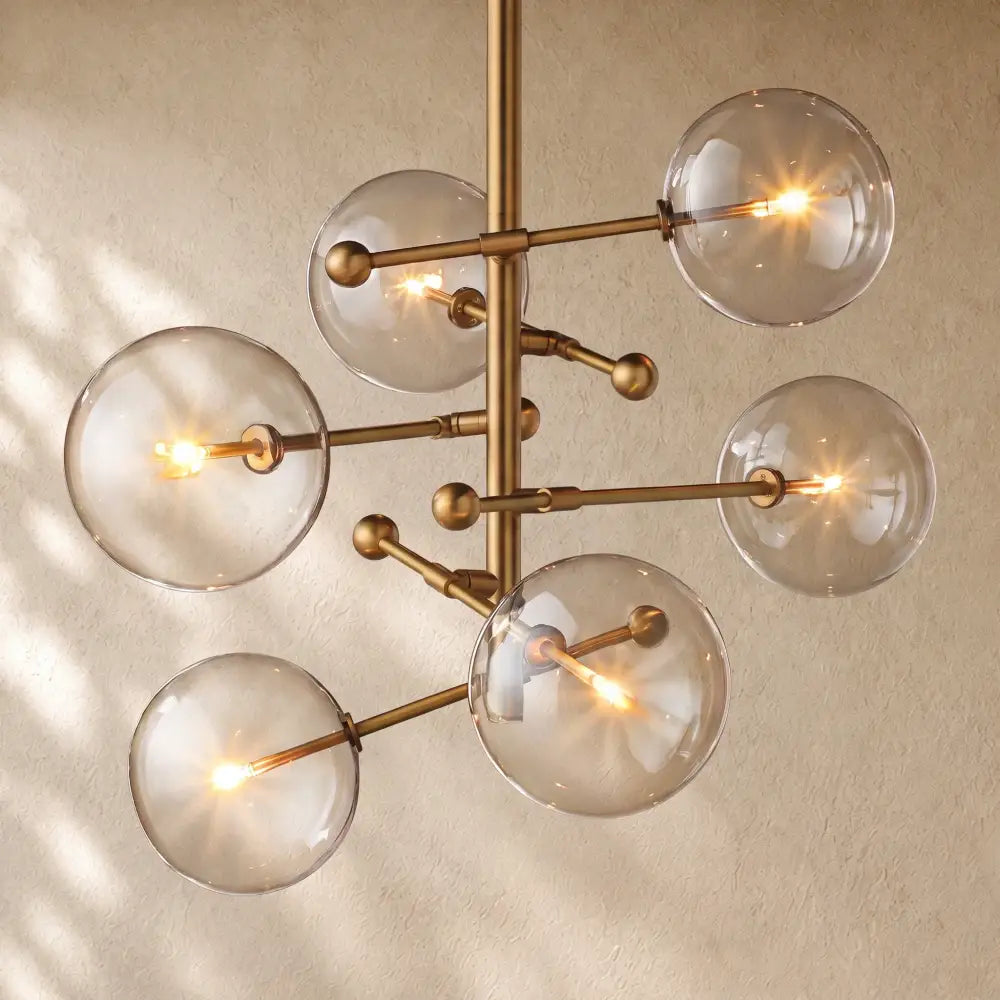 Glass Globe Modern Pendant Chandelier - Lacquered Burnished Brass / 40’’