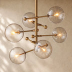 Glass Globe Modern Pendant Chandelier - Lacquered Burnished Brass / 40’’