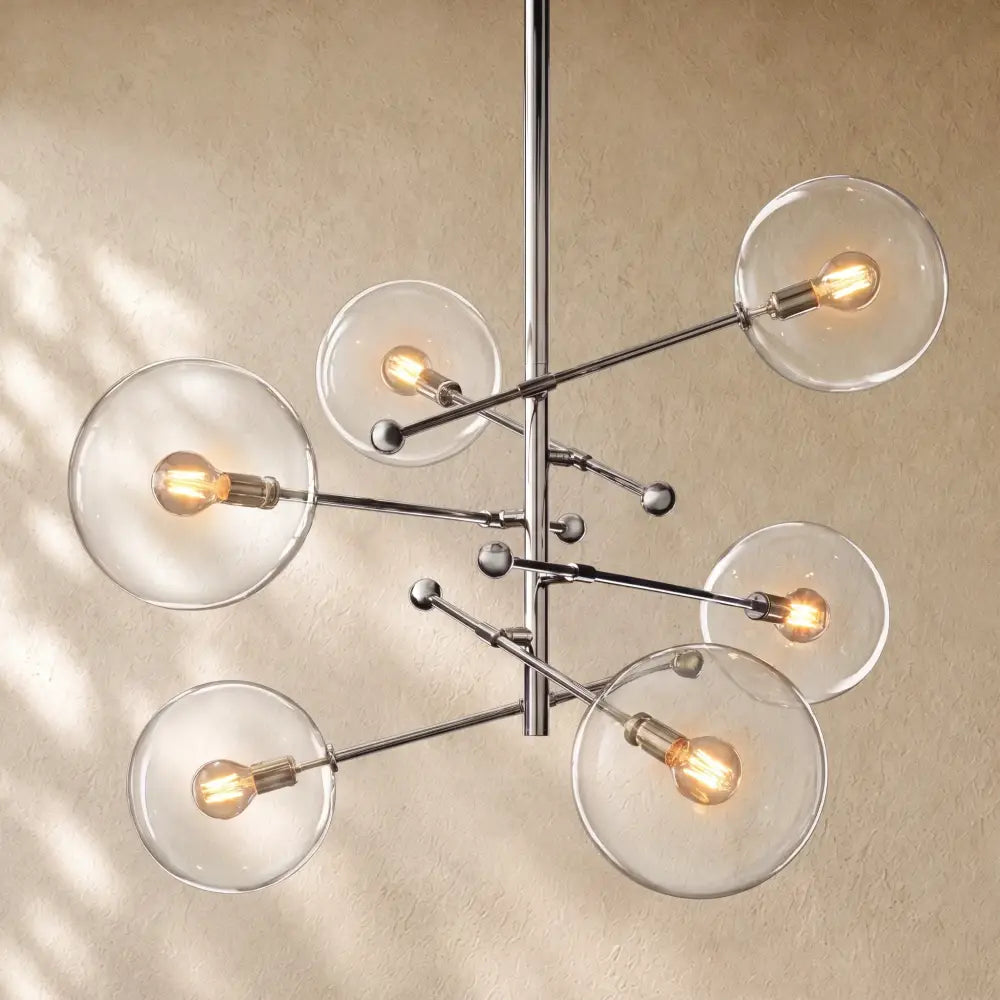 Glass Globe Modern Pendant Chandelier - Polished Nickel / 40’’