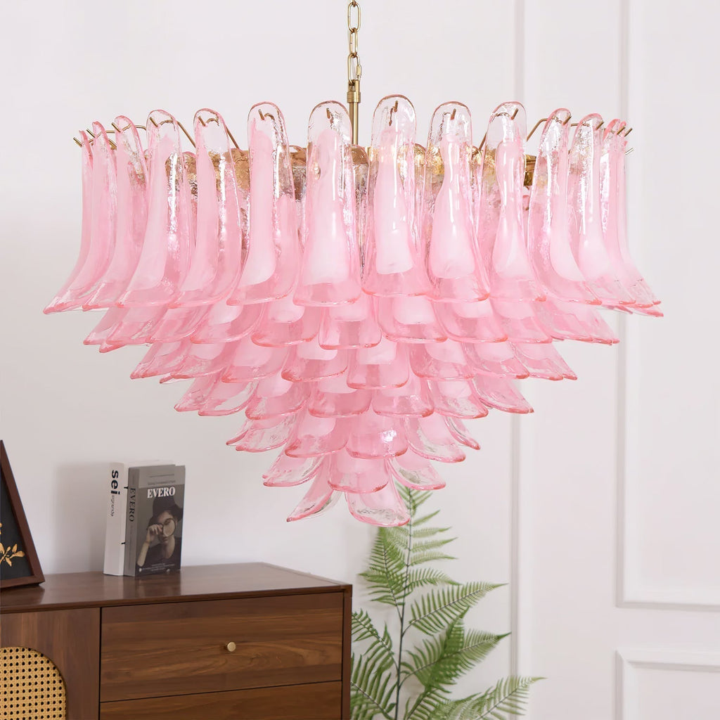 Gold & Pink Barcelona Murano Chandelier with 16 E14 Bulbs - fovolighting