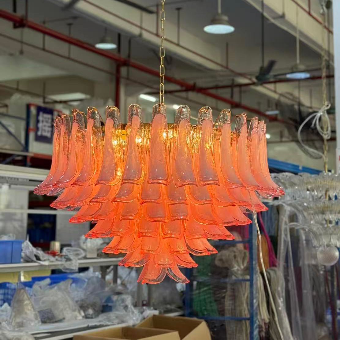 Gold & Pink Barcelona Murano Chandelier with 16 E14 Bulbs - fovolighting