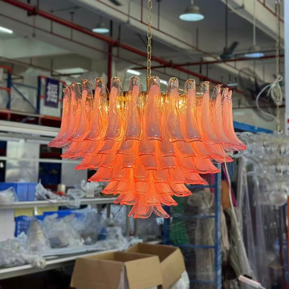Gold & Pink Barcelona Murano Chandelier with 16 E14 Bulbs - fovolighting