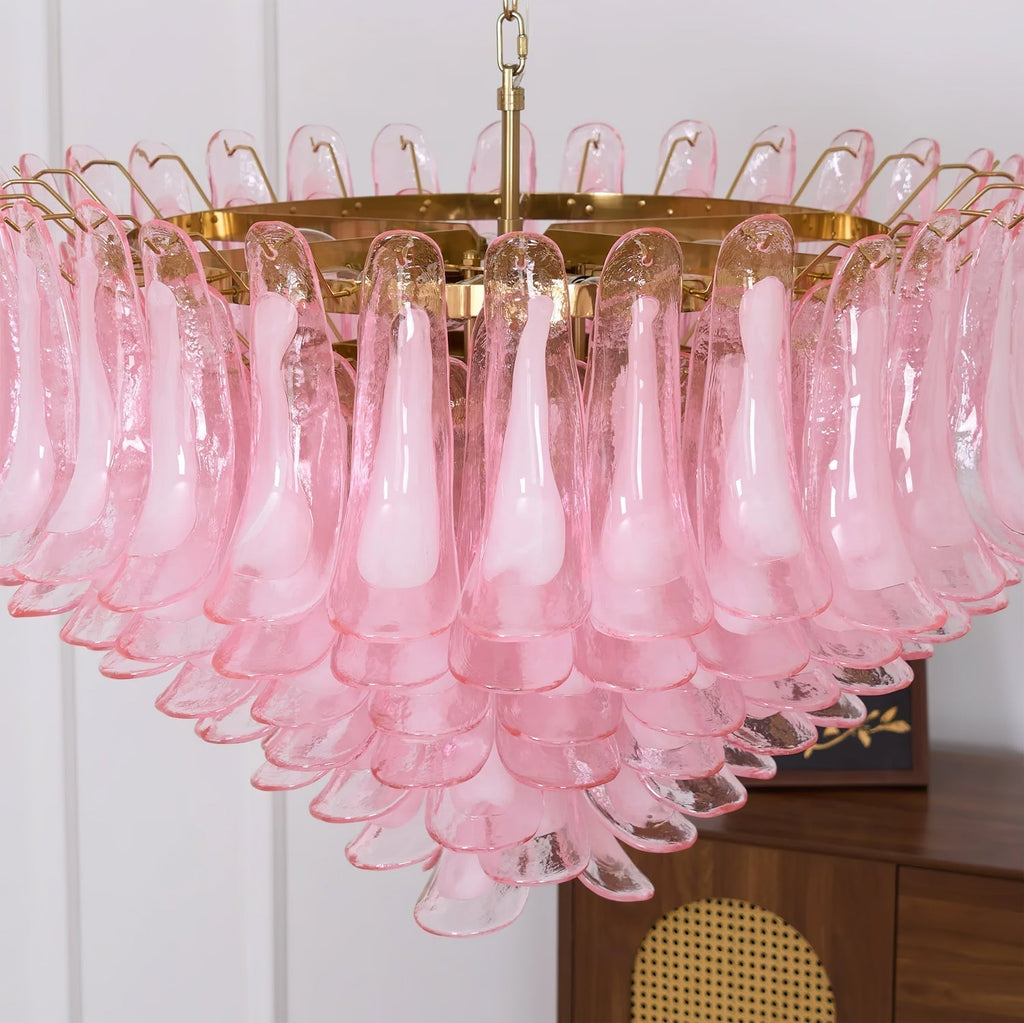 Gold & Pink Barcelona Murano Chandelier with 16 E14 Bulbs - fovolighting