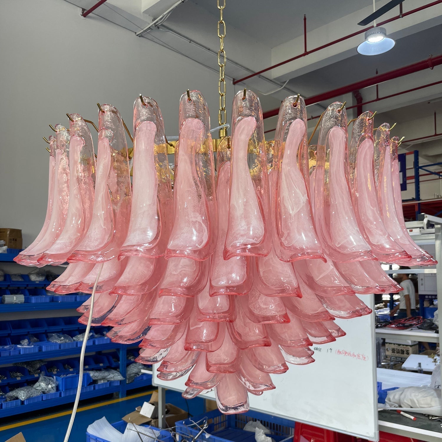 Gold & Pink Barcelona Murano Chandelier with 16 E14 Bulbs - fovolighting
