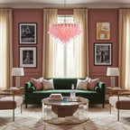 Gold & Pink Barcelona Murano Chandelier with 16 E14 Bulbs - fovolighting