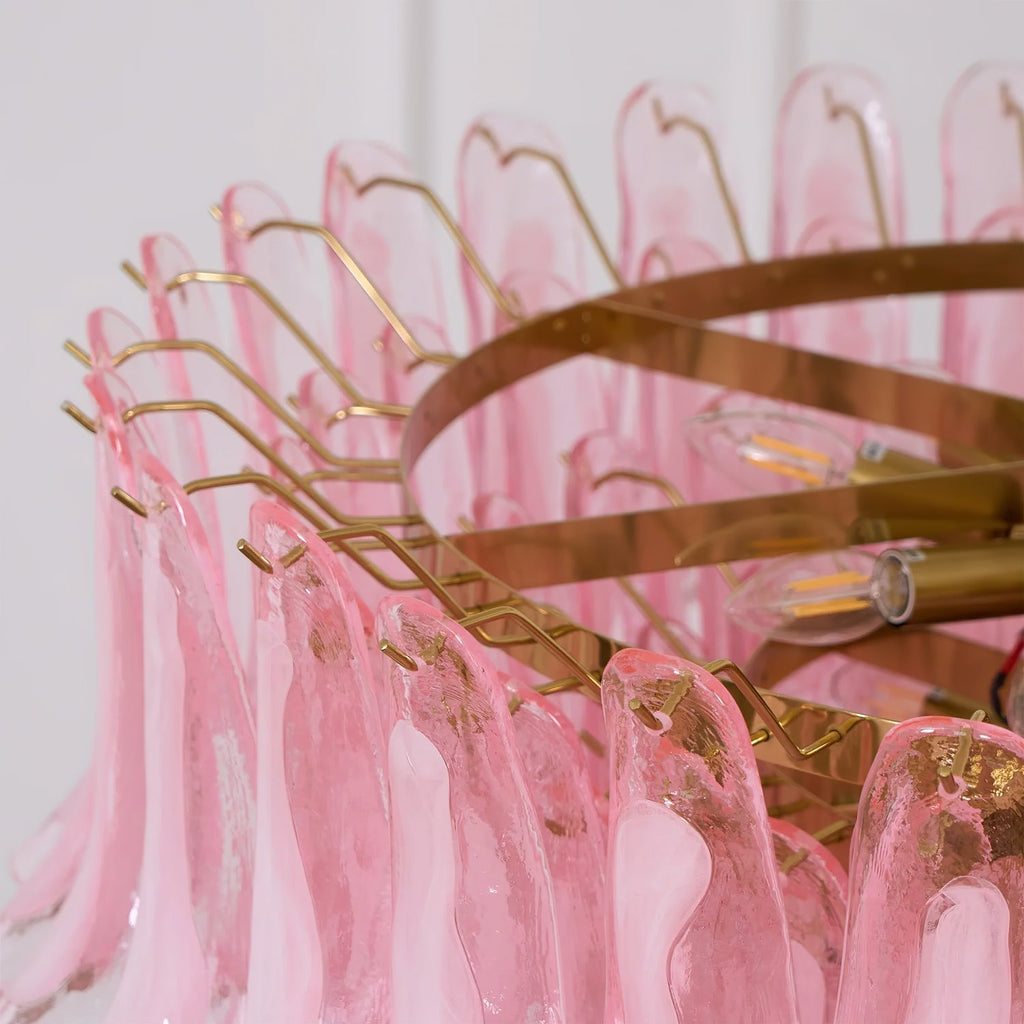 Gold & Pink Barcelona Murano Chandelier with 16 E14 Bulbs - fovolighting