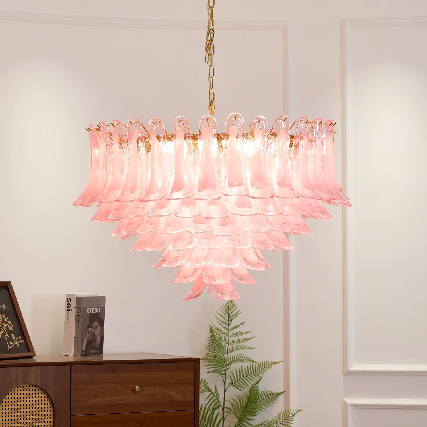 Gold & Pink Barcelona Murano Chandelier with 16 E14 Bulbs - fovolighting