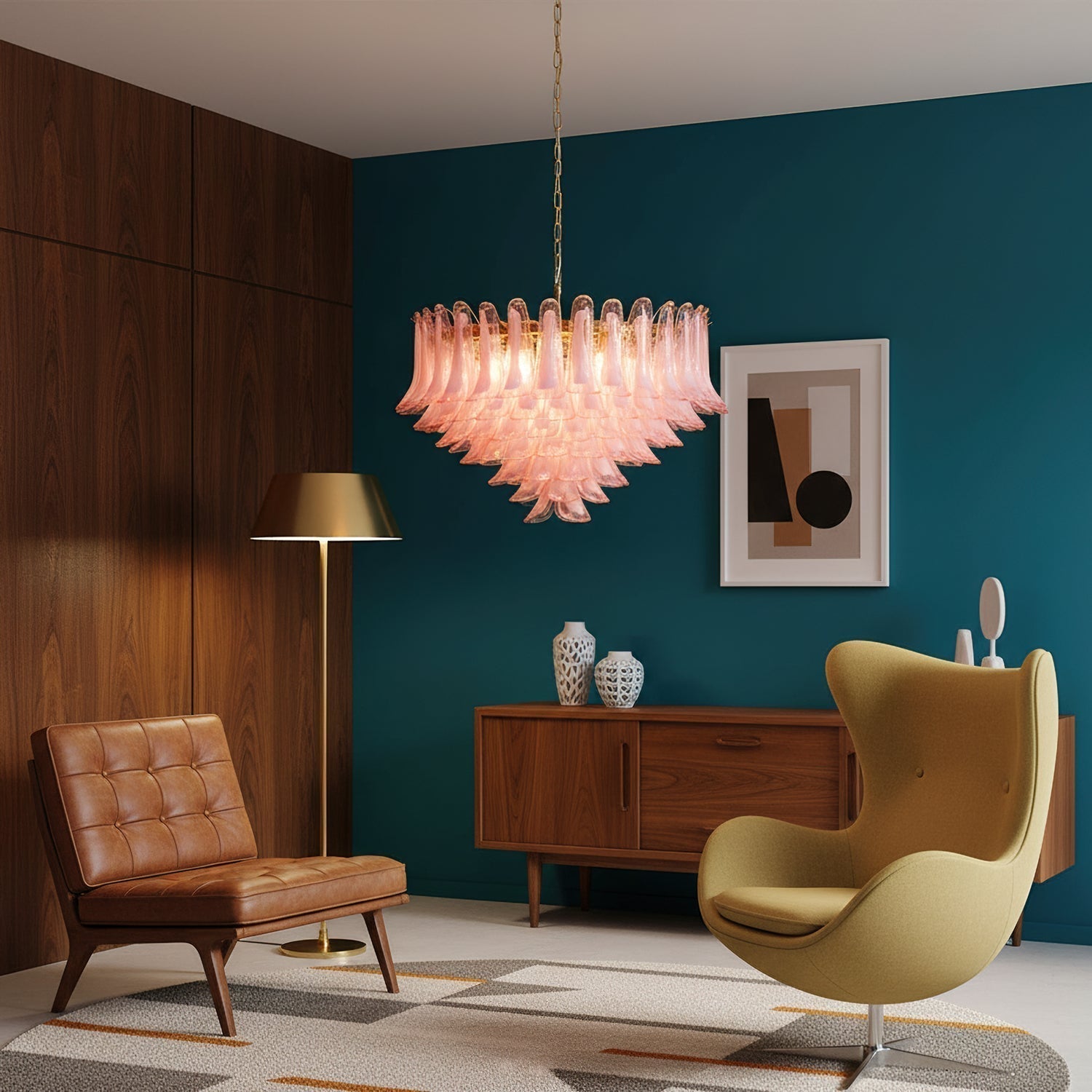 Gold & Pink Barcelona Murano Chandelier with 16 E14 Bulbs - fovolighting