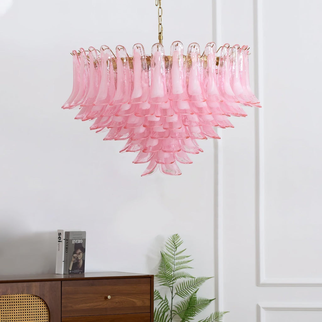 Gold & Pink Barcelona Murano Chandelier with 16 E14 Bulbs - fovolighting