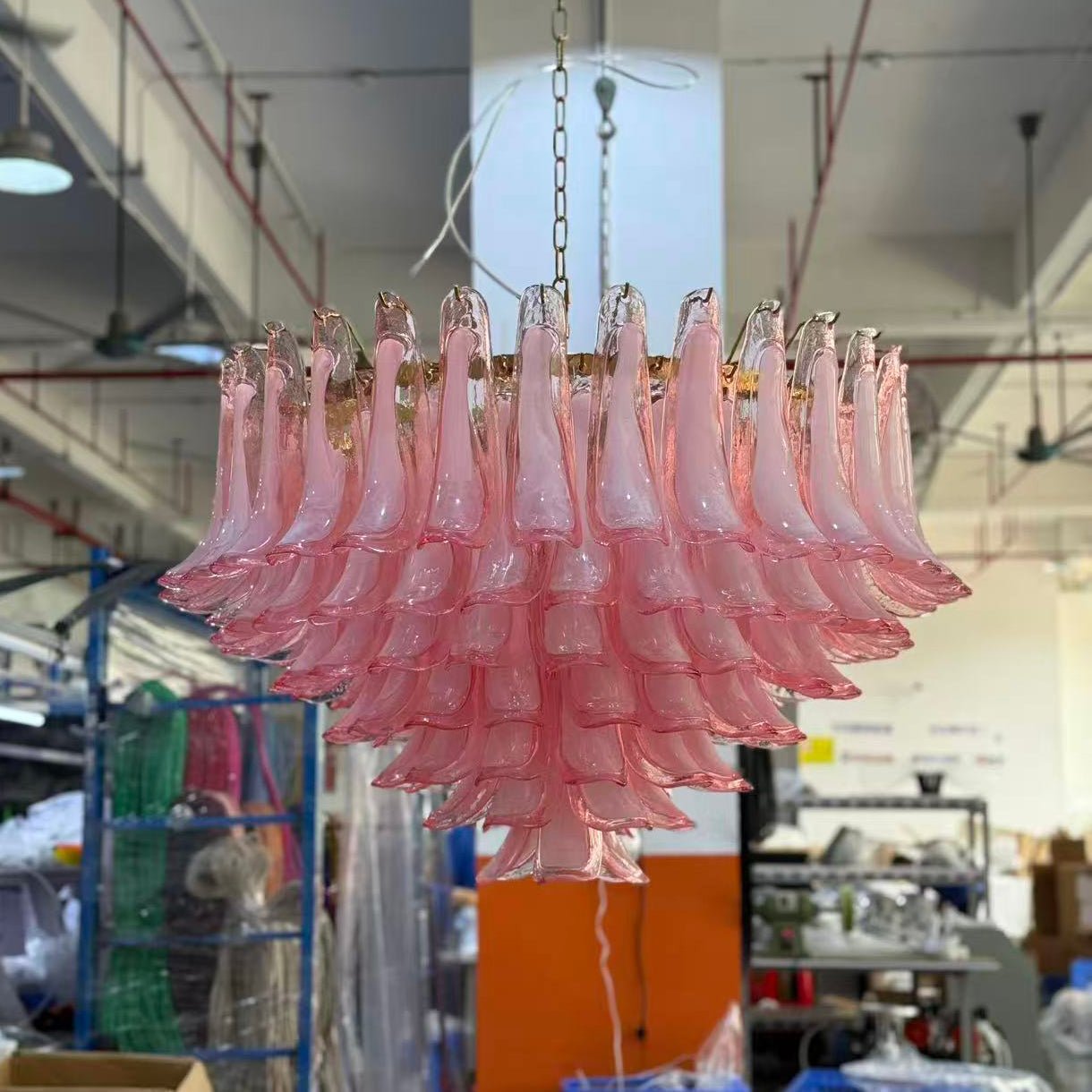 Gold & Pink Barcelona Murano Chandelier with 16 E14 Bulbs - fovolighting