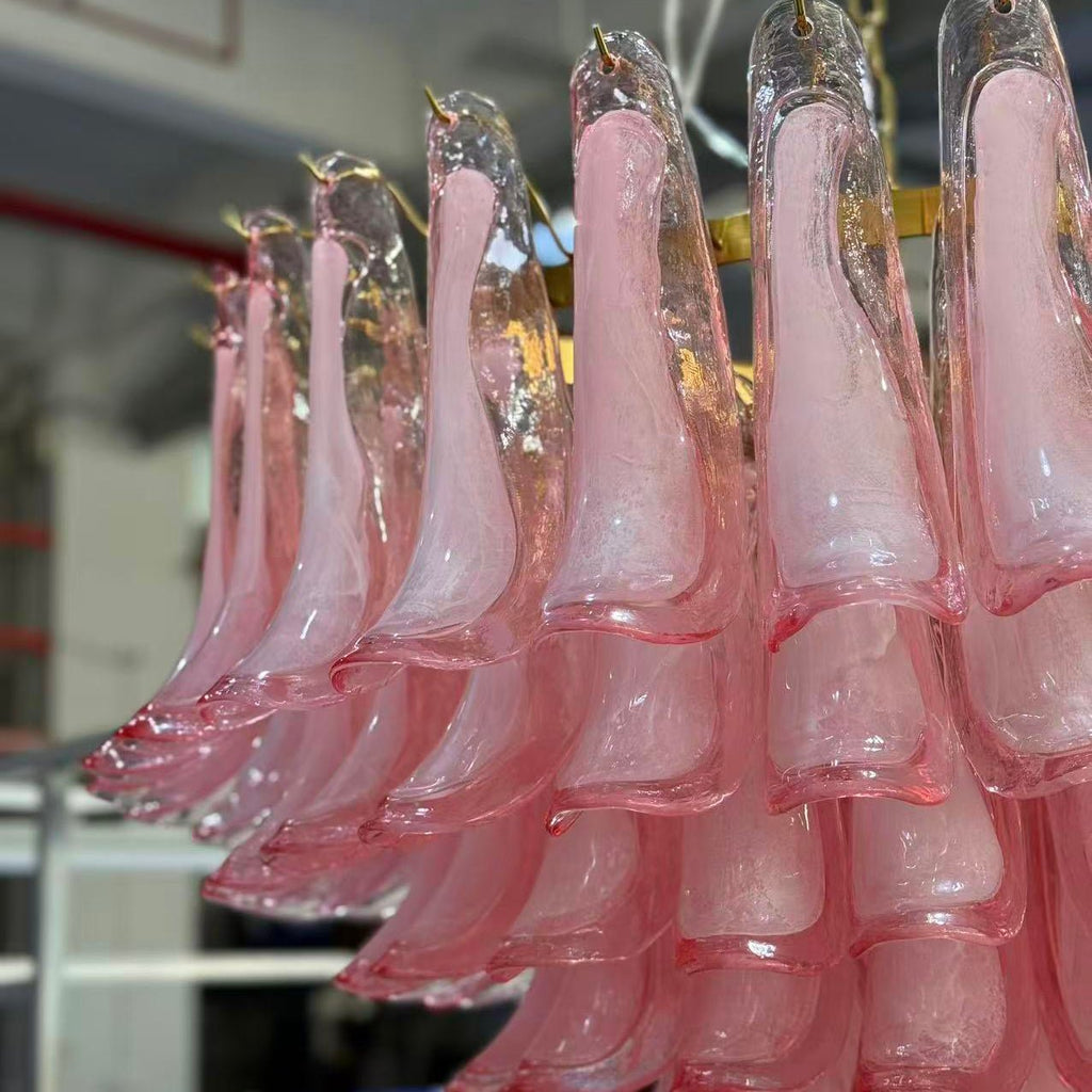 Gold & Pink Barcelona Murano Chandelier with 16 E14 Bulbs - fovolighting