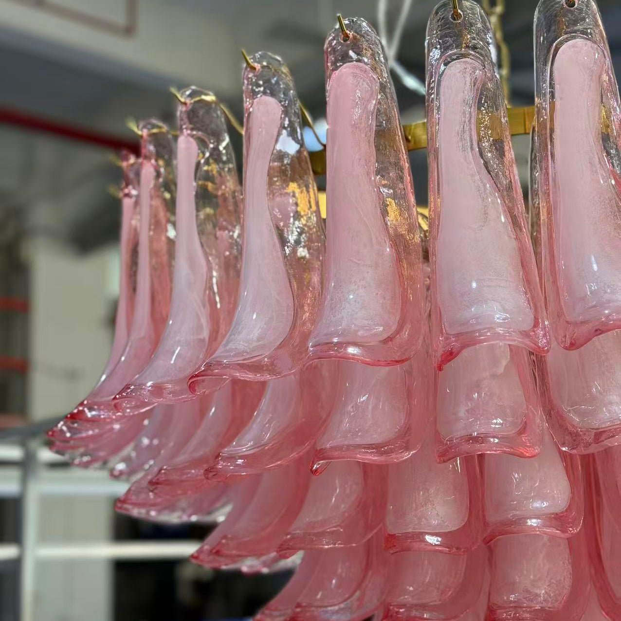 Gold & Pink Barcelona Murano Chandelier with 16 E14 Bulbs - fovolighting