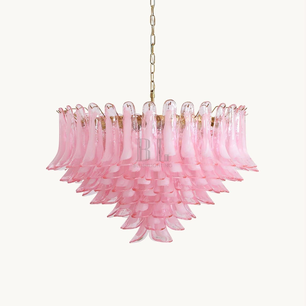 Gold & Pink Barcelona Murano Chandelier with 16 E14 Bulbs - fovolighting
