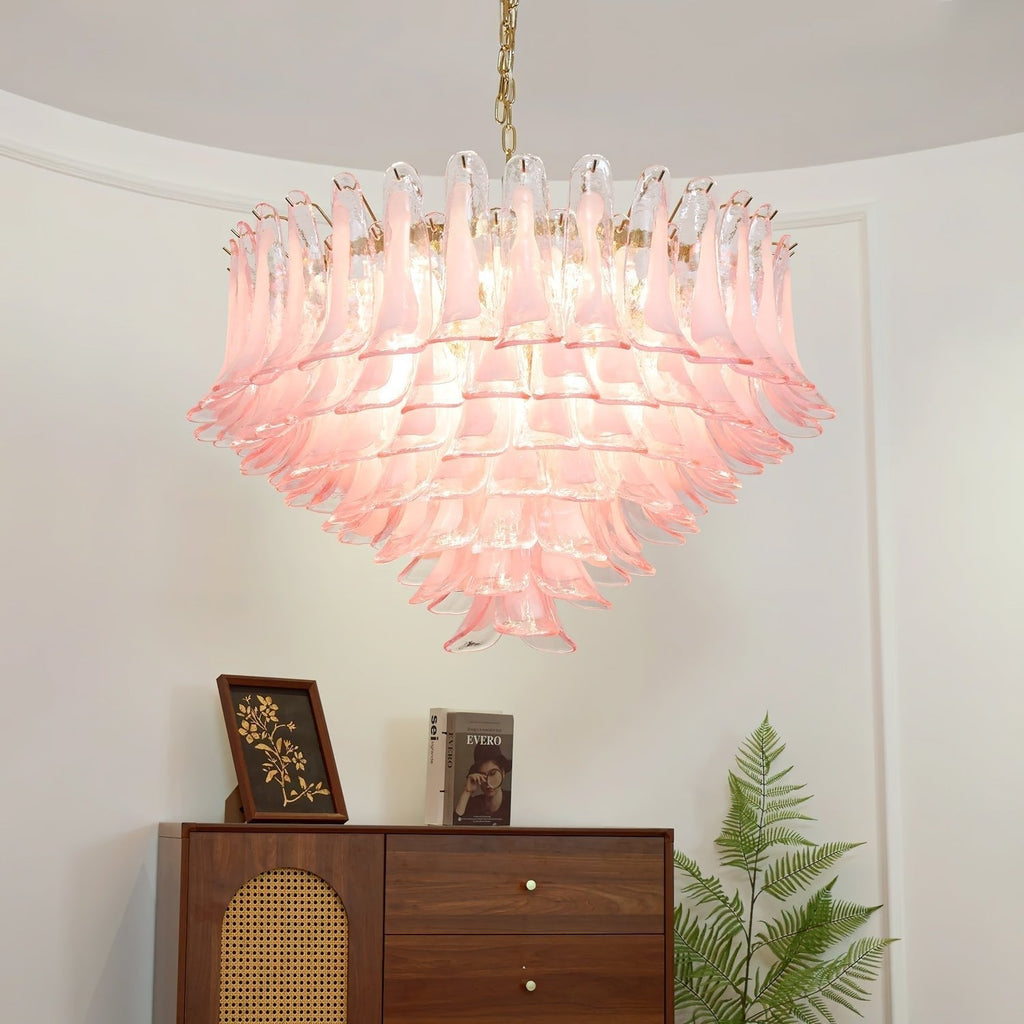 Gold & Pink Barcelona Murano Chandelier with 16 E14 Bulbs - fovolighting