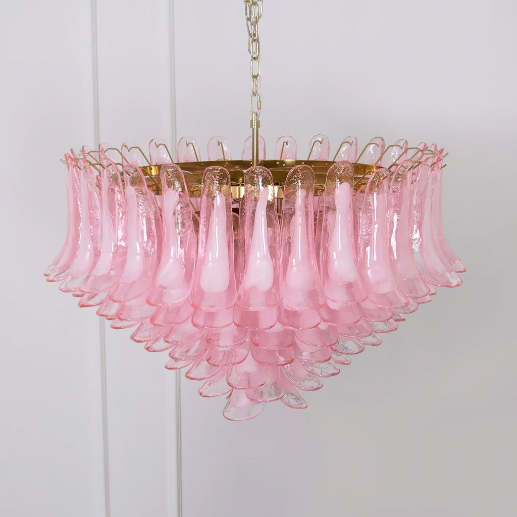Gold & Pink Barcelona Murano Chandelier with 16 E14 Bulbs - fovolighting