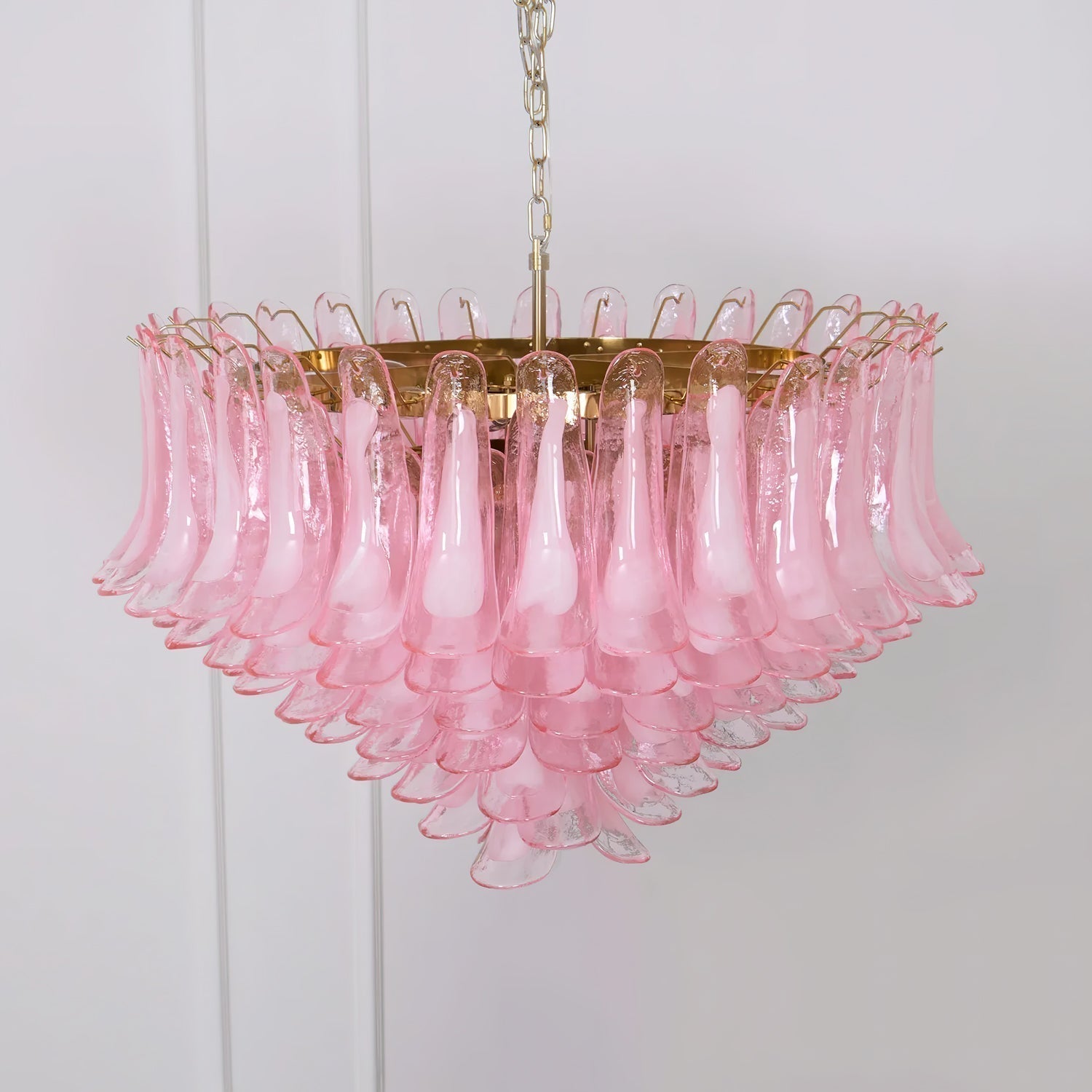 Gold & Pink Barcelona Murano Chandelier with 16 E14 Bulbs - fovolighting