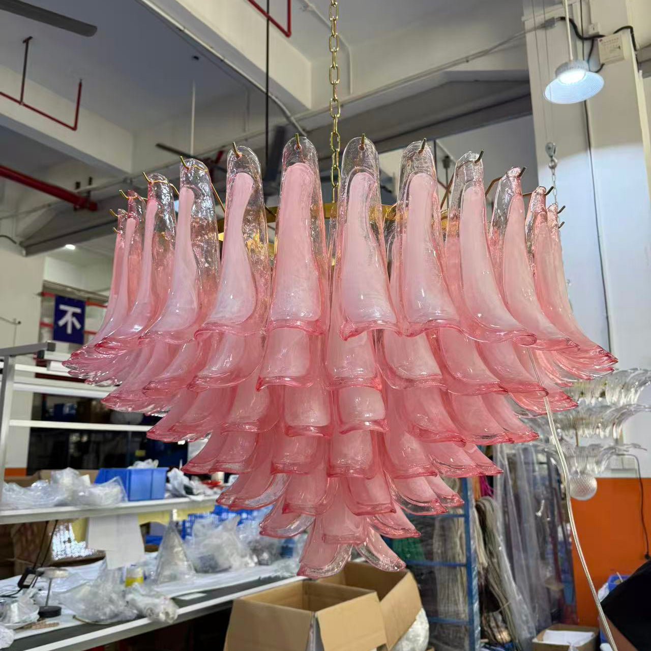 Gold & Pink Barcelona Murano Chandelier with 16 E14 Bulbs - fovolighting