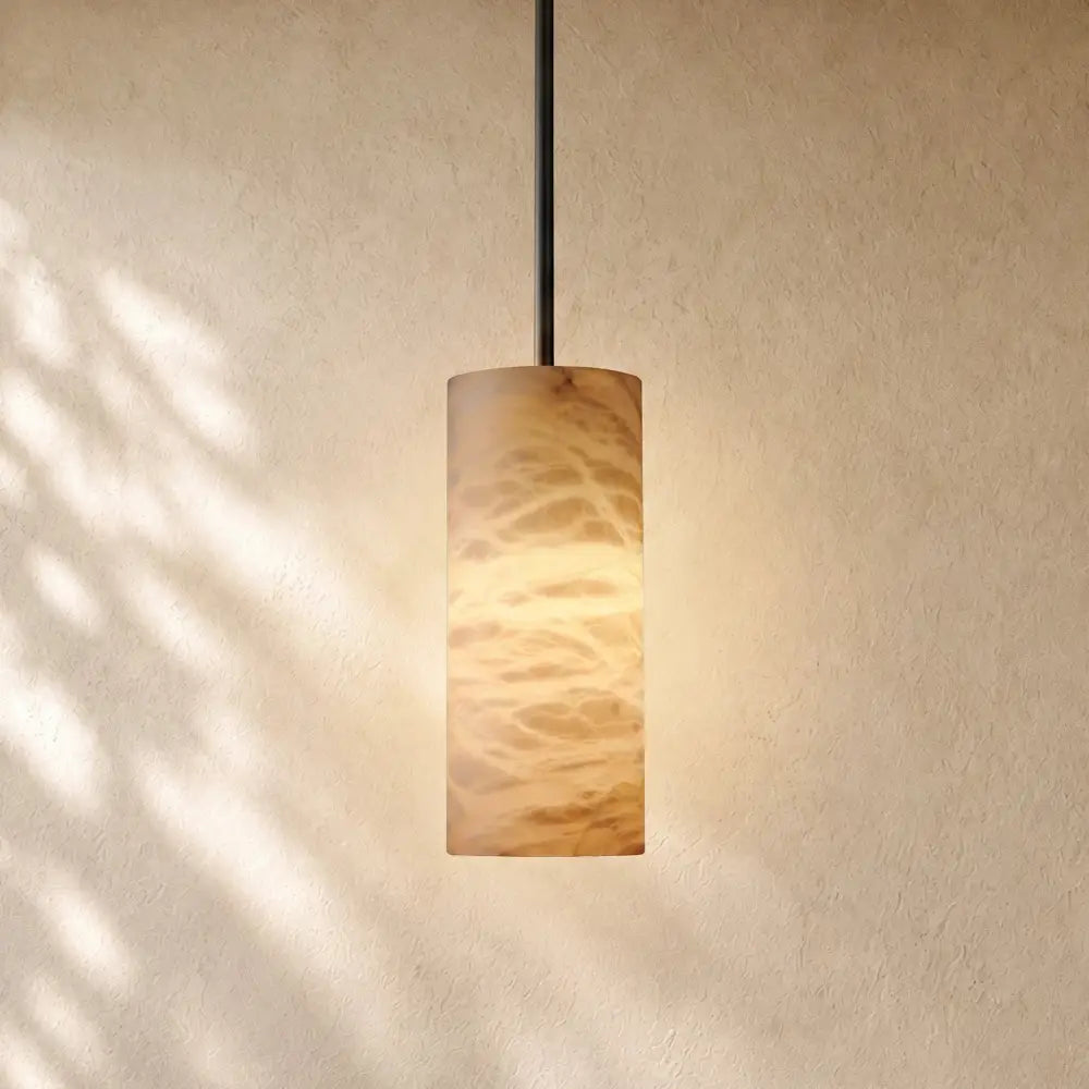 Hand-Carved Alabaster Cylinder Pendant - Bronze / 9’’