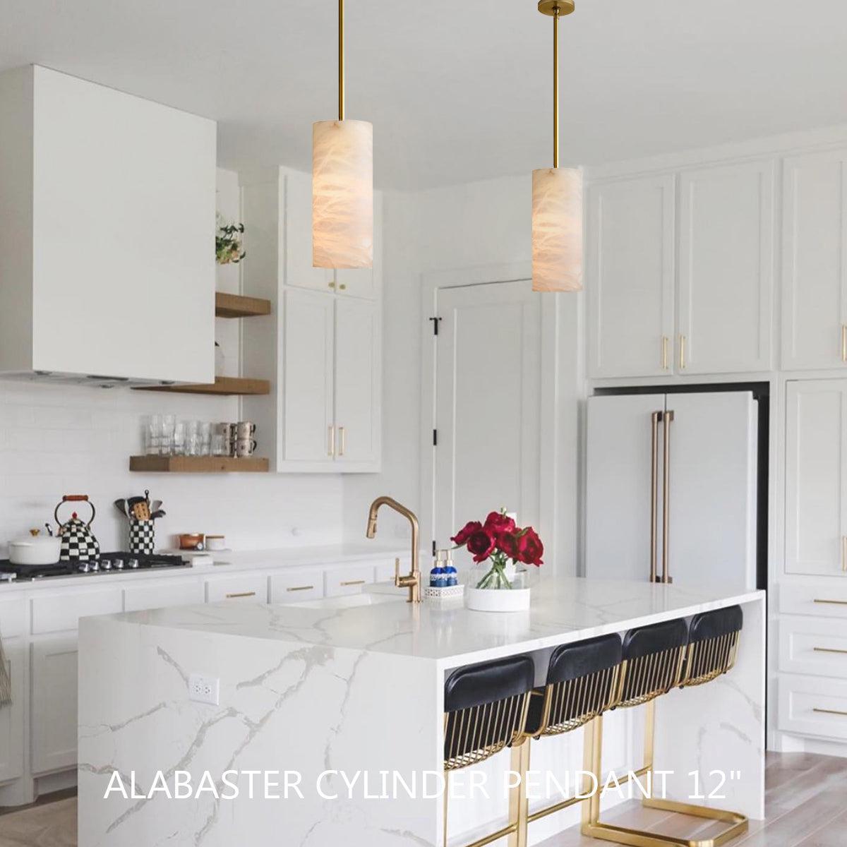 Hand Carved Alabaster Cylinder Pendant - fovolighting
