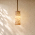 Hand-Carved Alabaster Cylinder Pendant - Lacquered Burnished Brass / 9’’