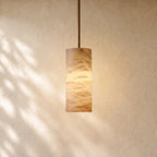 Hand-Carved Alabaster Cylinder Pendant - Lacquered Burnished Brass / 9’’
