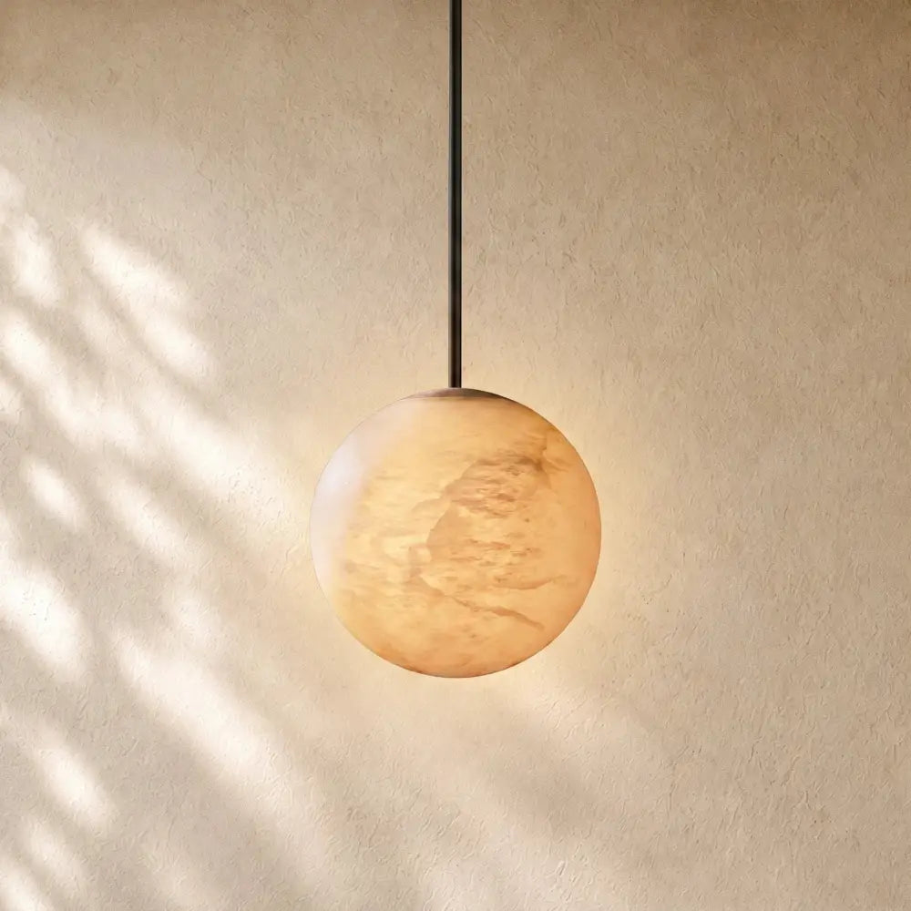 Hand-Carved Alabaster Globe Pendant - Bronze / 12’’