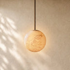 Hand-Carved Alabaster Globe Pendant - Lacquered Burnished Brass / 12’’