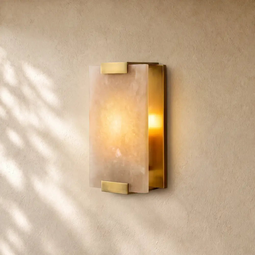 Hand-Carved Alabaster Sconce - Lacquered Burnished Brass / 11’’
