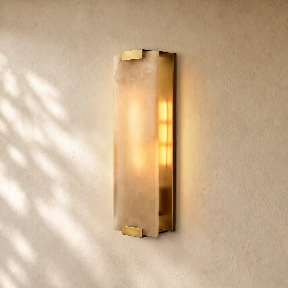 Hand-Carved Alabaster Sconce - Lacquered Burnished Brass / 19’’