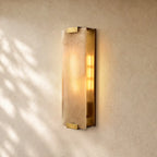 Hand-Carved Alabaster Sconce - Lacquered Burnished Brass / 19’’