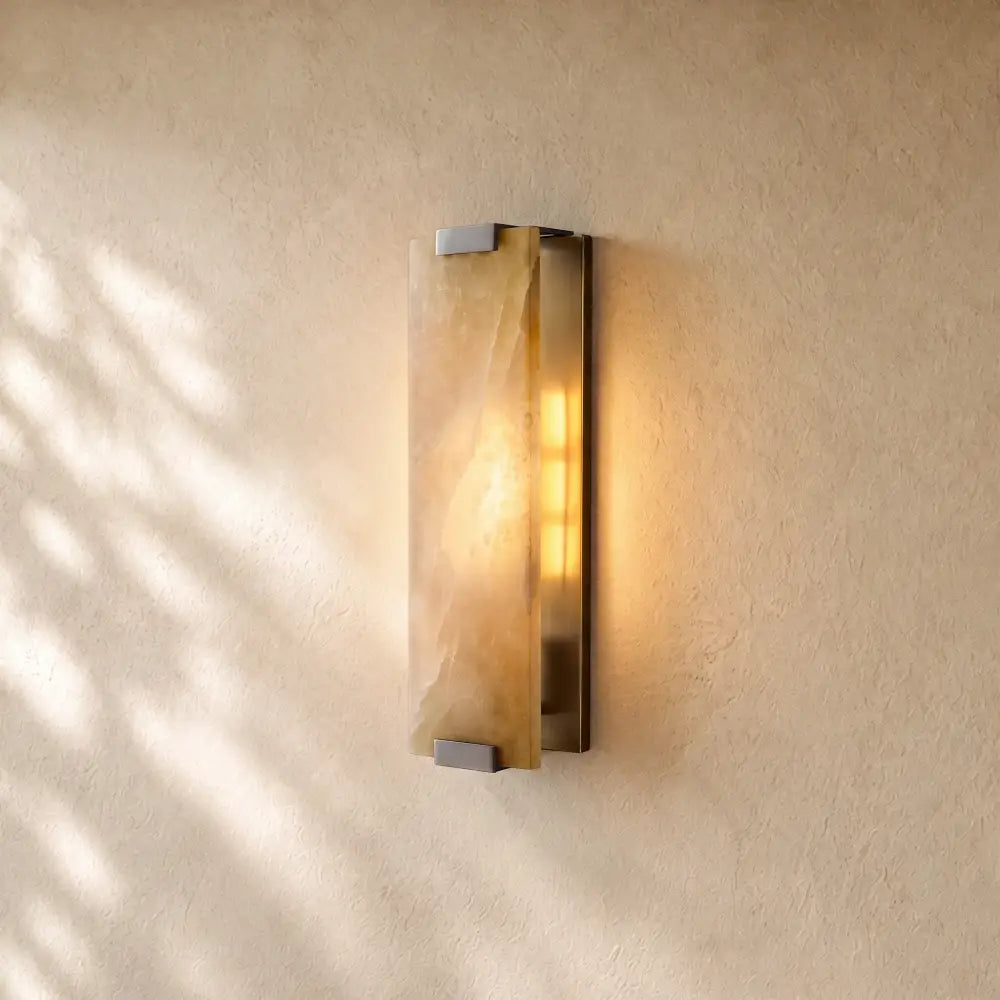 Hand-Carved Alabaster Sconce - Polished Nickel / 19’’