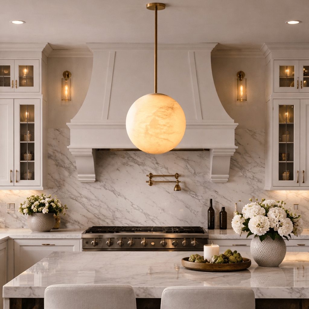 Hand - Carver Alabaster Globe Pendant - fovolighting