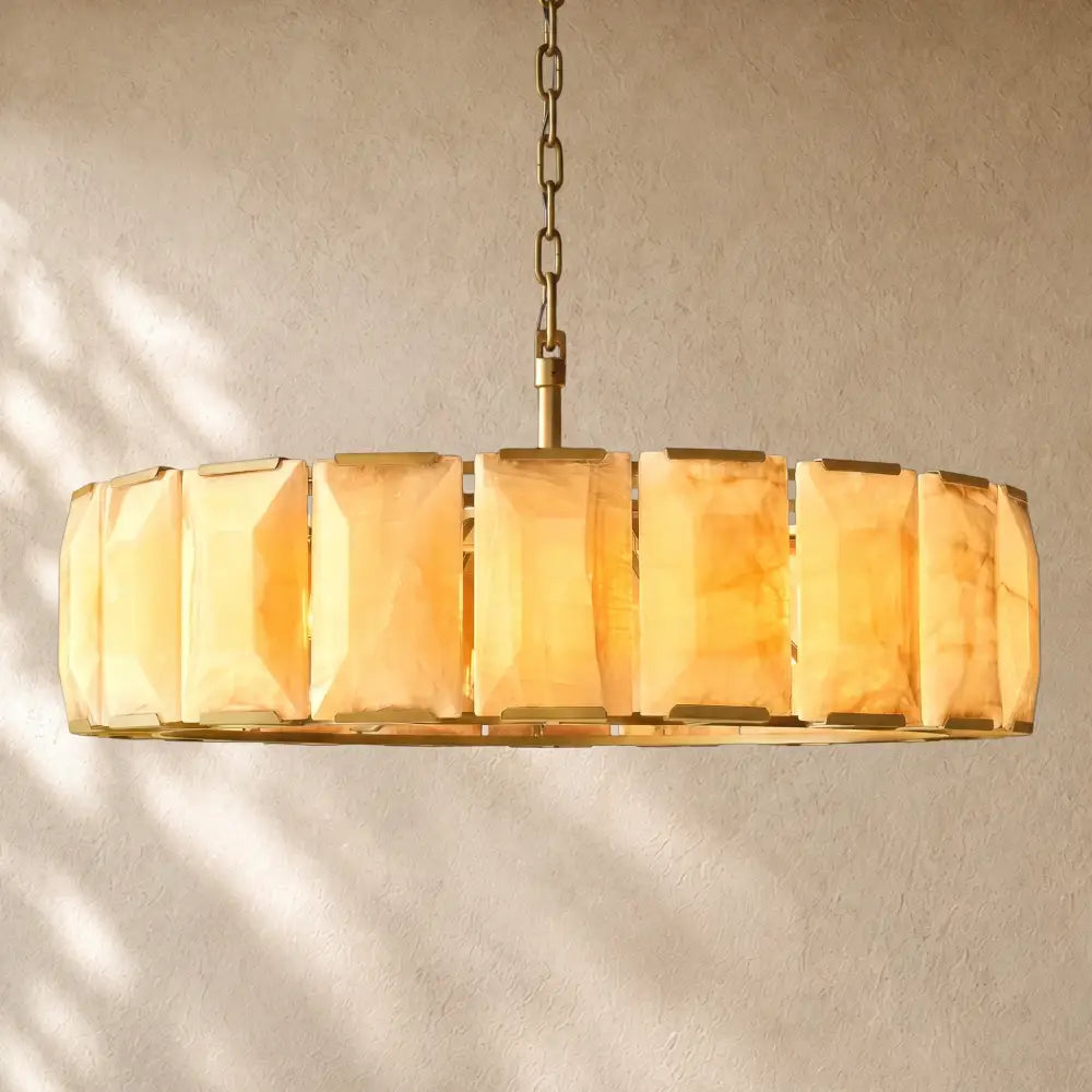 Hartley Alabaster Round Alabaster Chandelier - Lacquered Brass / 43’’