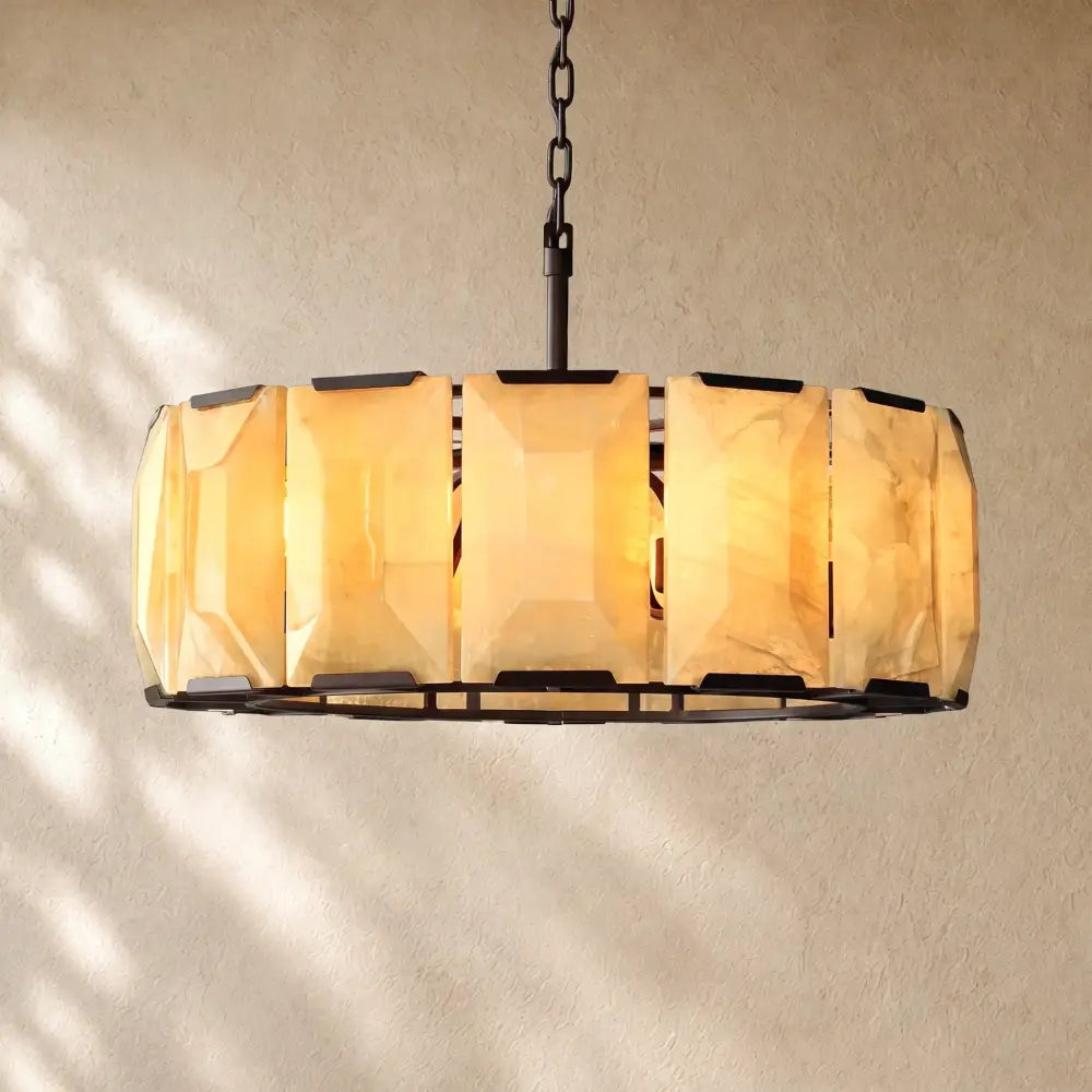 Hartley Alabaster Round Alabaster Chandelier - Matte Black / 31’’