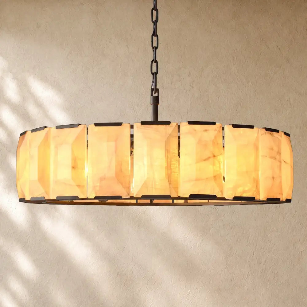 Hartley Alabaster Round Alabaster Chandelier - Matte Black / 43’’