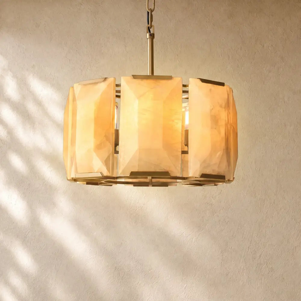 Hartley Calcite Round Alabaster Chandelier - Lacquered Brass / 19’’