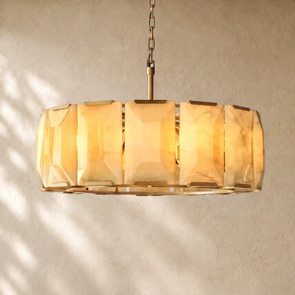Hartley Calcite Round Alabaster Chandelier - Lacquered Brass / 31’’