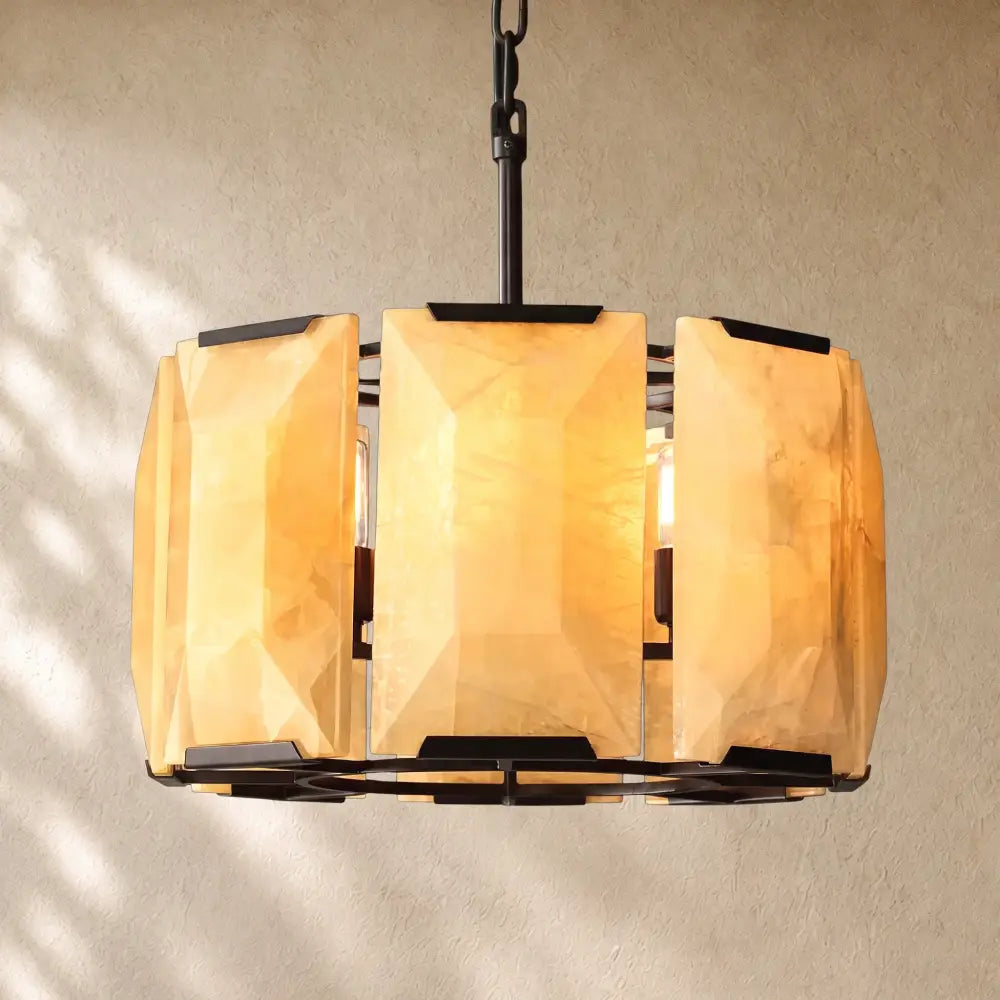 Hartley Calcite Round Alabaster Chandelier - Matte Black / 19’’