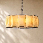 Hartley Calcite Round Alabaster Chandelier - Matte Black / 31’’