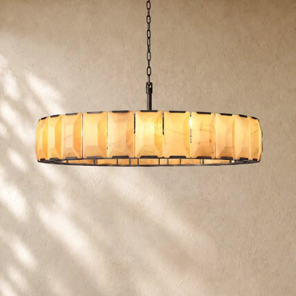 Hartley Calcite Round Alabaster Chandelier - Matte Black / 60’’